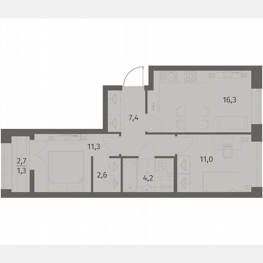 2-к. квартира, 53,2 м², 5/11 эт.