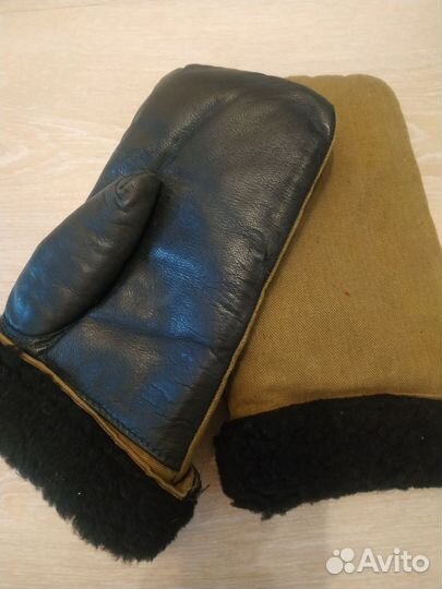 Варежки меховые рабочие кожа