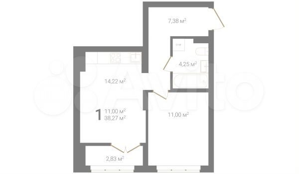 1-к. квартира, 38,3 м², 3/23 эт.