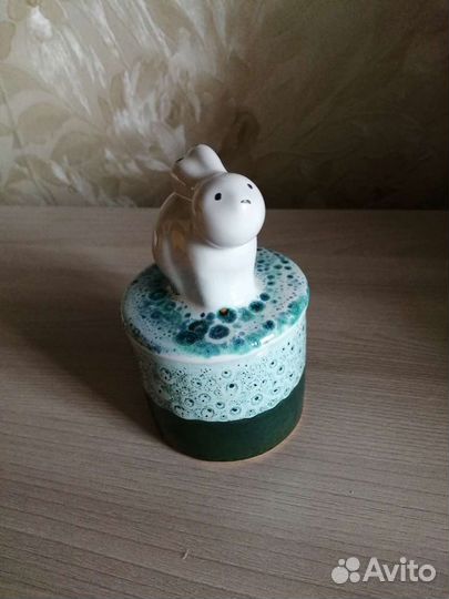 Заяц глиняная советская шкатулка