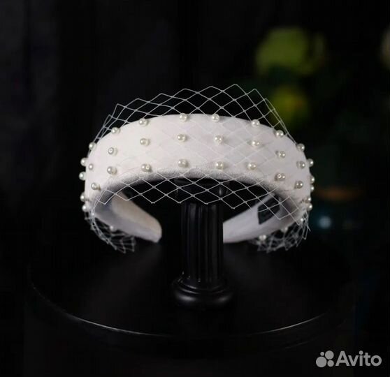 Ободок для волос свадьба с вуалью и бусинами