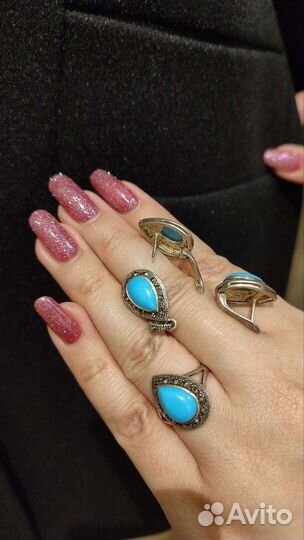 Серебряный комплект серьги и кольцом