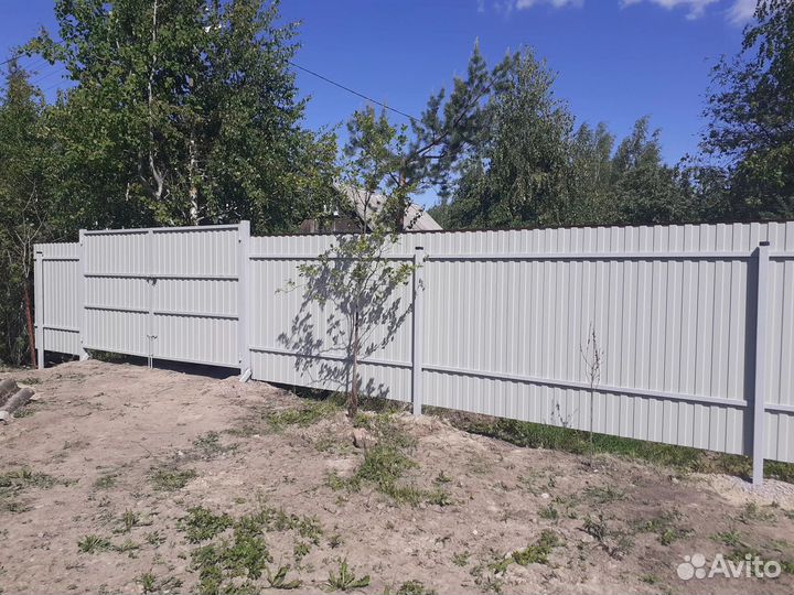 Забор из профнастила 20 м с воротами 4м, калиткой