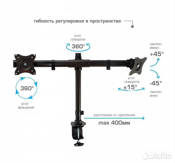 Настольный кронштейн для 2 мониторов