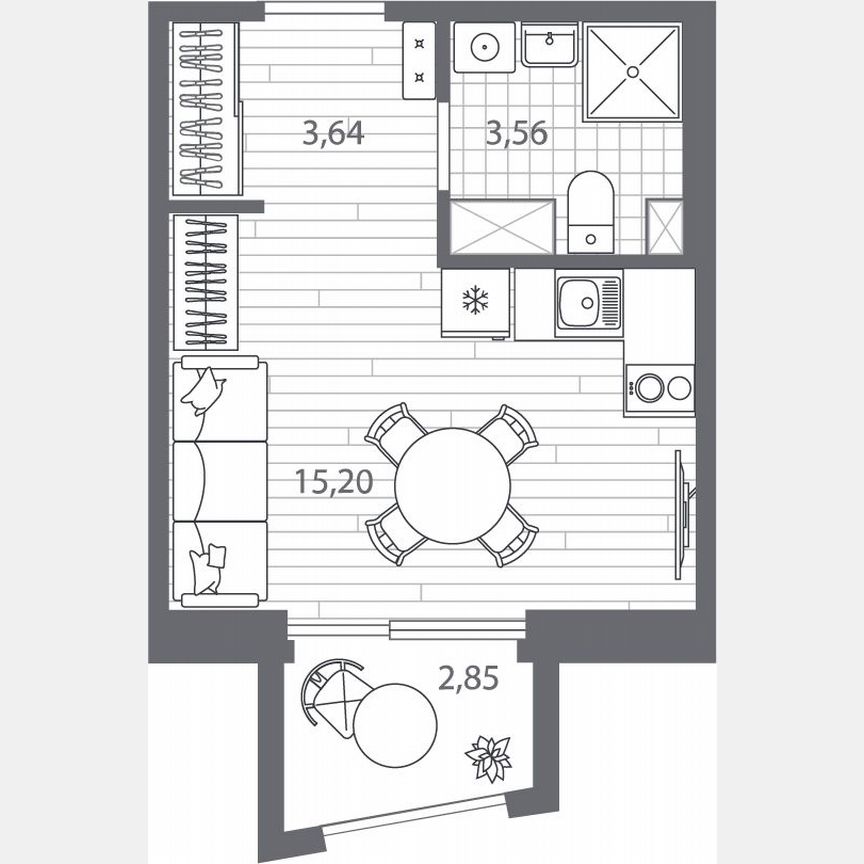 Квартира-студия, 23,3 м², 8/13 эт.