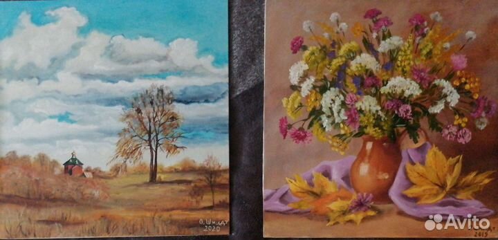 3 картины про осень. 40х40. Масло/холст/картон