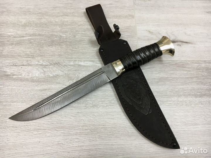 Пластунский нож Казак, дамасская сталь, мельхиор