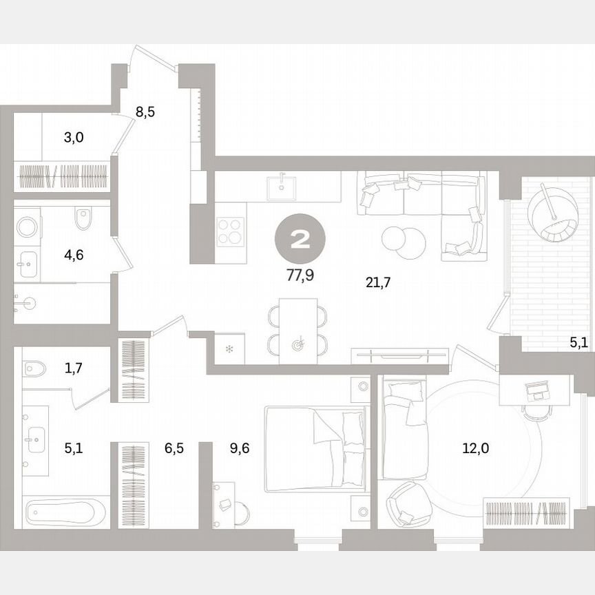 2-к. квартира, 76,4 м², 4/16 эт.