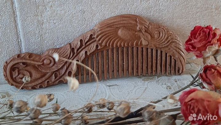 Расческа из дерева с ручкой, размер 19х6,5см, бук