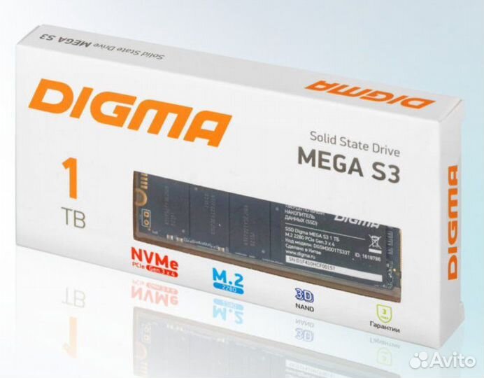 SSD диски Digma RUN S9 / Mega S3 M.2 (1Tb), новый