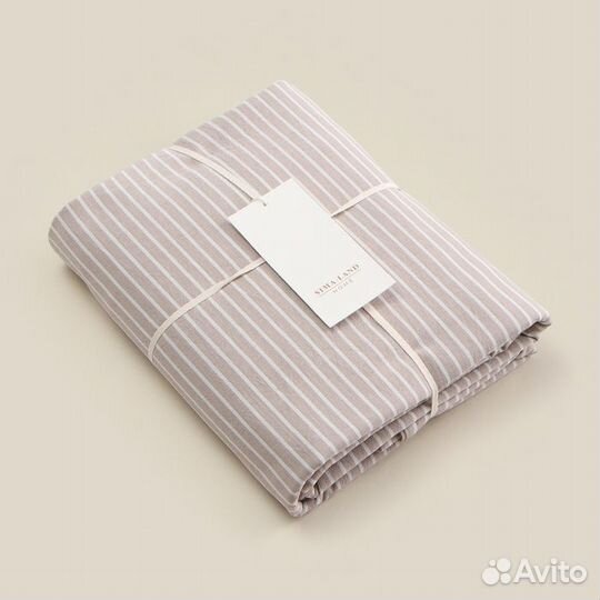 Простыня на резинке SL Home Cotton 200*200+30 см, цв.бежевый/белый, 100 жатый хлопок