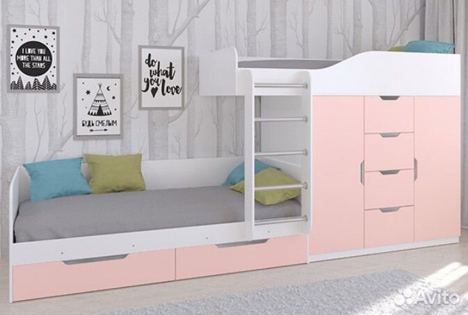 Двухъярусная кровать Дуб Молочный/Оранжевый