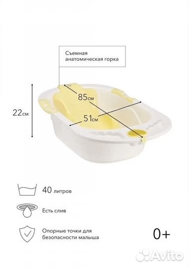 Детская ванночка для купания 0+ Happy Baby желтая