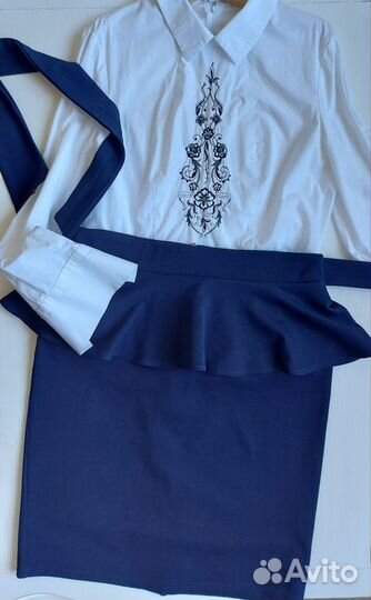 Синяя юбка с баской 46-48 Tutto Bene, трикотаж