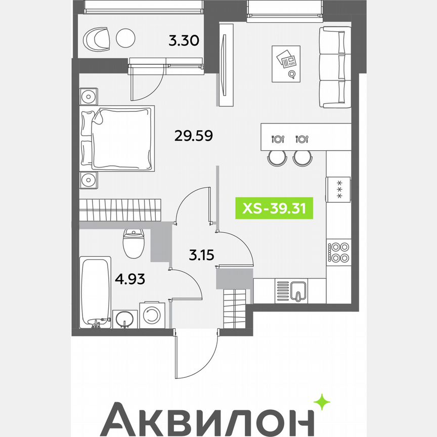 Квартира-студия, 39,3 м², 8/12 эт.
