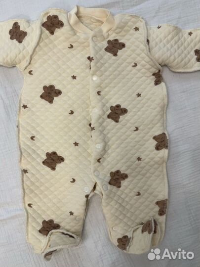Утепленный комбинезон слип 56 размер с мишками