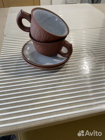 Чашка глиняная с блюдцем 2 шт