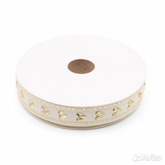 Белый/золото 15005 Тесьма металлизированная 'Сердечки' 15мм*25м (белый/золото), 25 м