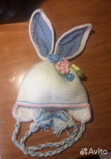 Шапка с ушками и шарф для девочки (hand made)