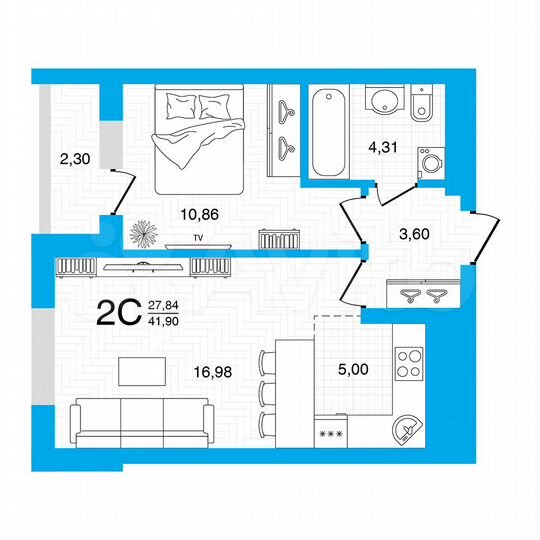 2-к. квартира, 41,9 м², 13/22 эт.