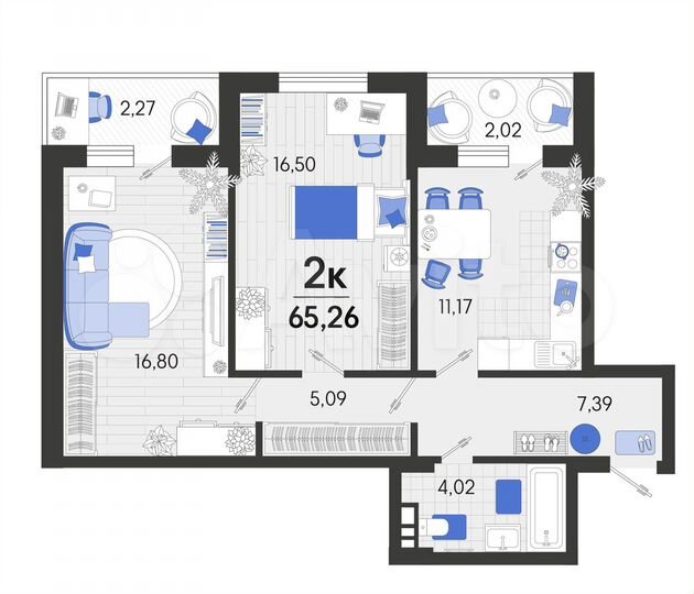 2-к. квартира, 65,3 м², 5/7 эт.