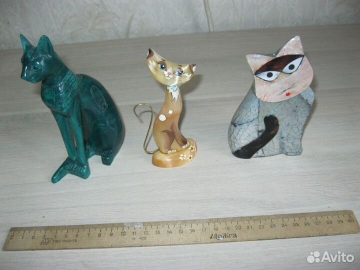 Статуэтки кошки гжель, перламутр, малахит