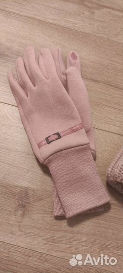 Пудровый комплект Mango шапка кролик.помпон,перч-и