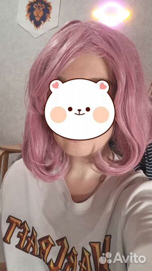 Парик розовый до плеч