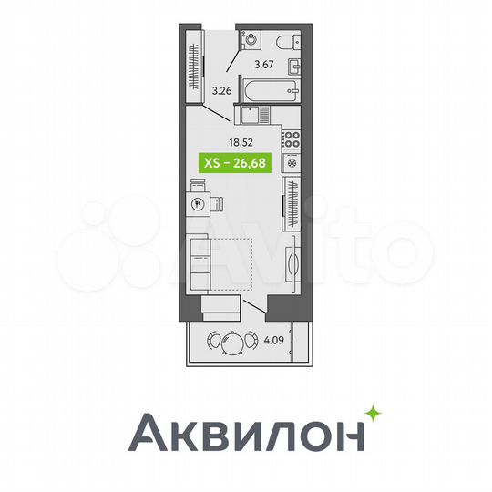 Квартира-студия, 26,7 м², 9/9 эт.
