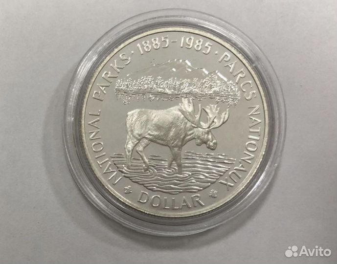 Канада 1 доллар 1985 100 лет паркам Лось