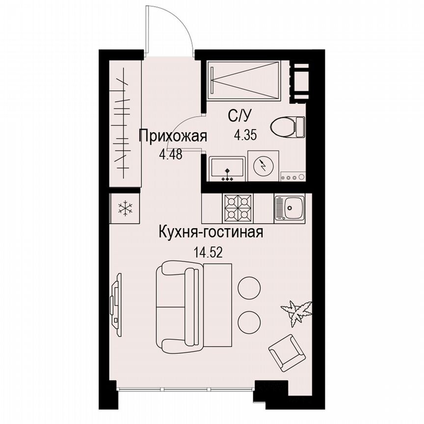 Квартира-студия, 23,4 м², 3/6 эт.