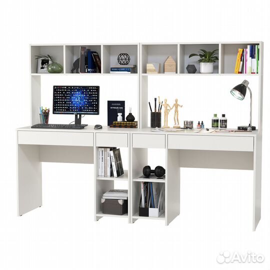 Два компьютерных стола Mobi Комфорт 12.77F цвет белый шагрень, 200х49,8х147 см, ун.сб