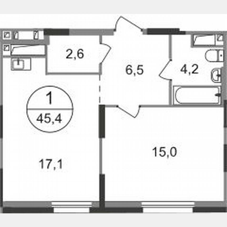 1-к. квартира, 45,4 м², 13/19 эт.