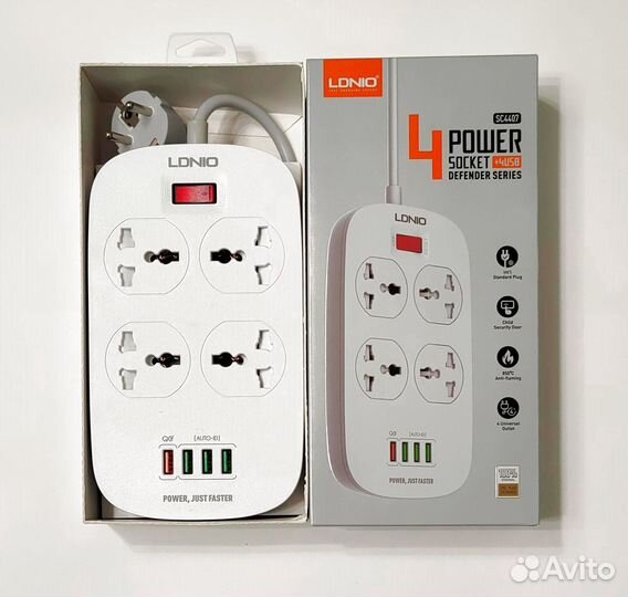 Удлинитель сетевой фильтр с 4 розетками и 4 USB