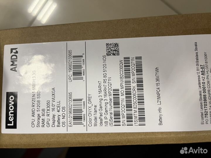 Ноутбук Lenovo ideapad gaming 3 R5(6600h)