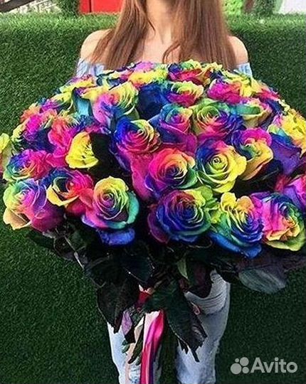 Доставка букетов и цветов. Радужные розы