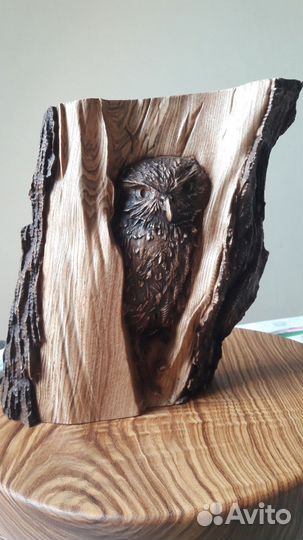 Резное панно Сова в дупле