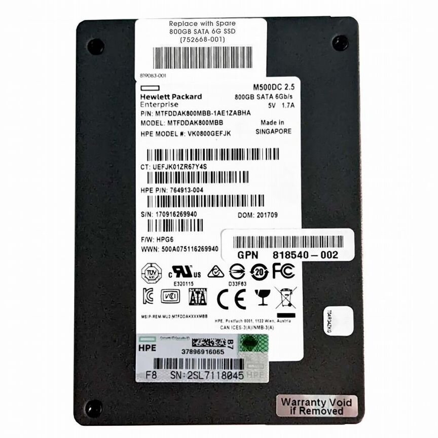 [819080-001] Жесткий Диск Hp 800gb Sata3 2,5" Ssd 819080-001
