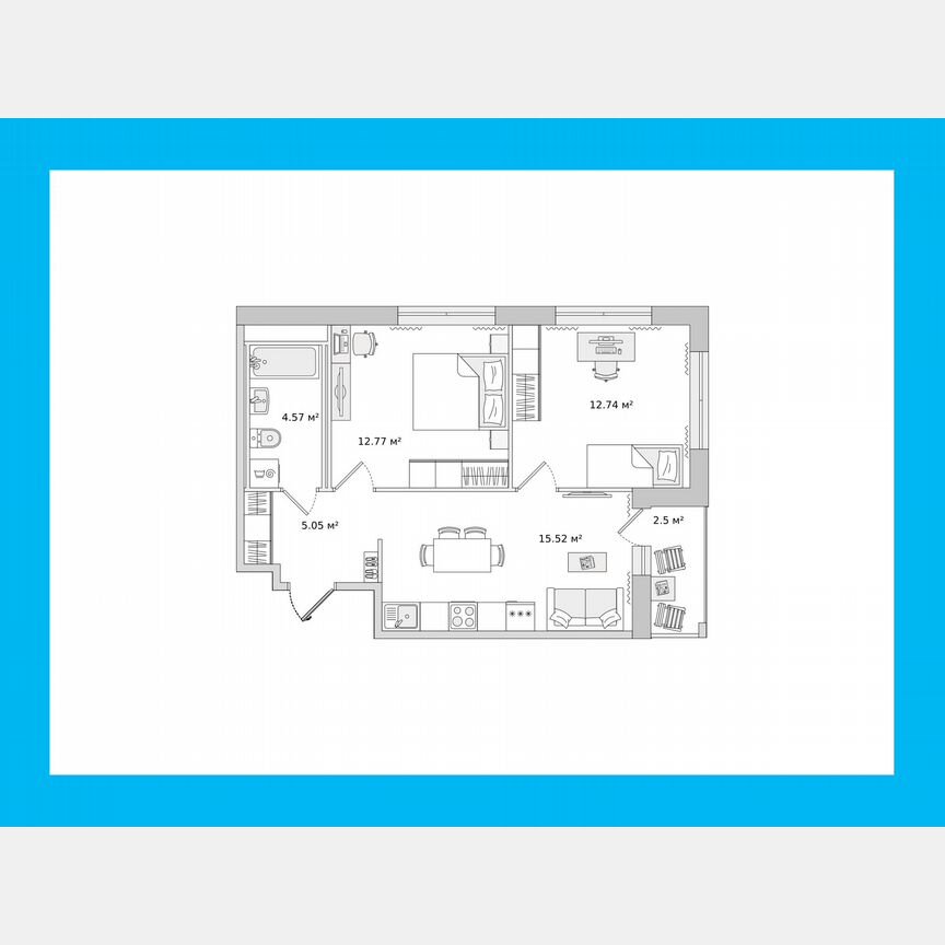 2-к. квартира, 49,8 м², 14/15 эт.