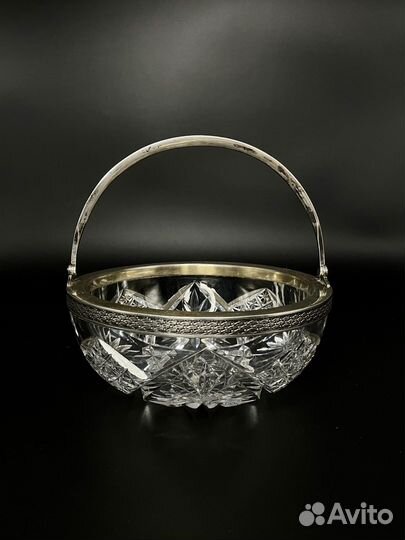 Ваза конфетница хрусталь серебро 84 проба
