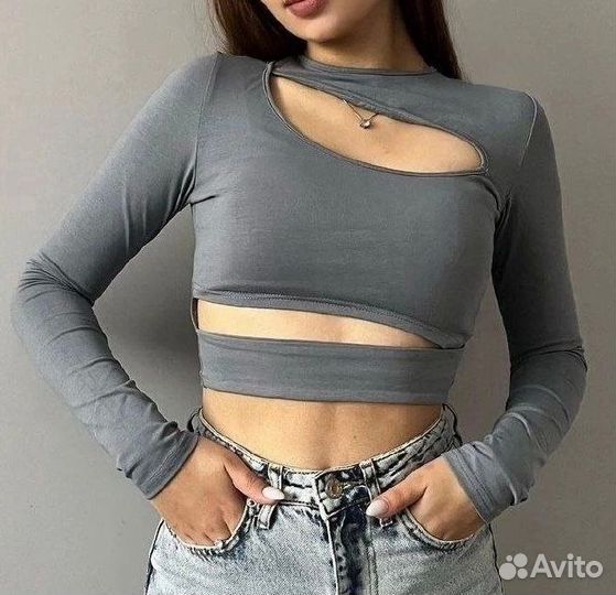 Лонгслив женский серый/черный