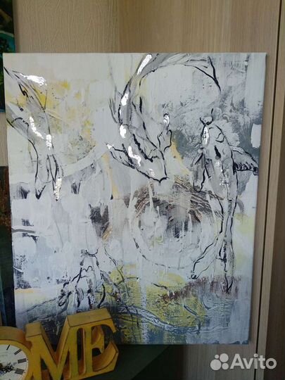 Картина абстракция с рыбами