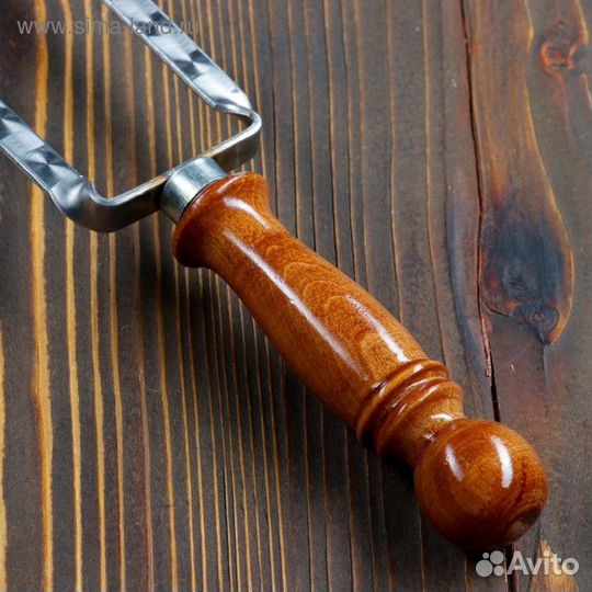 Двойной вилка-шампур с деревянной ручкой, с узором