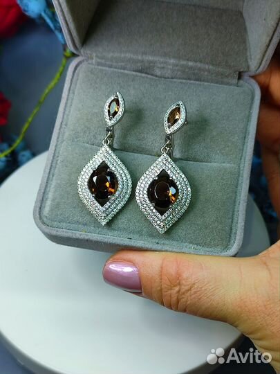 Крупные серьги, природный раузтопаз, серебро 925
