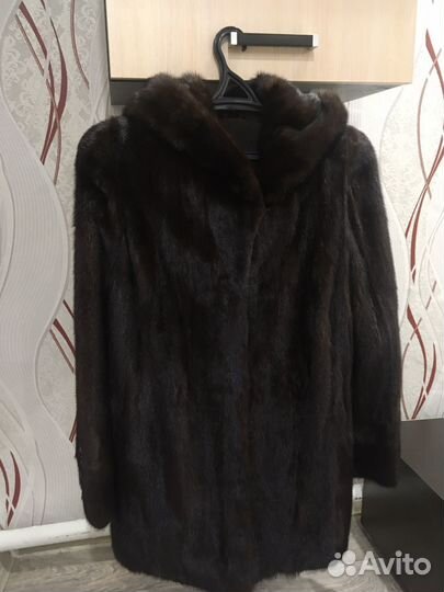 Шуба норковая с капюшоном 44 46 черная