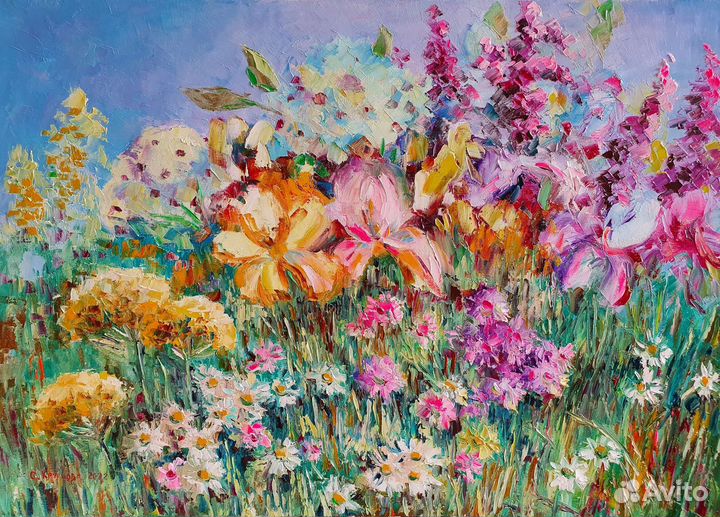 Картины маслом колокольчики ромашки розы 50/70