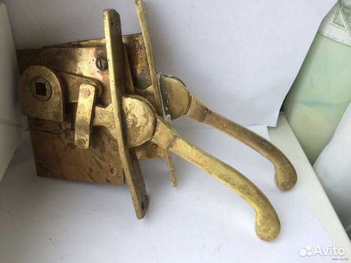 Старый дверной замок с ручкой (пара) Латунь/бронза