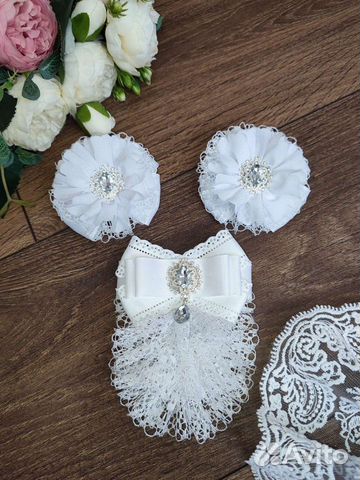 Набор бантиков и галстук брошь, жабо для школьницы