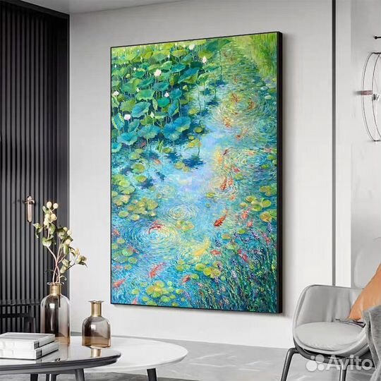 Текстурная картина маслом карпы кои Примерка