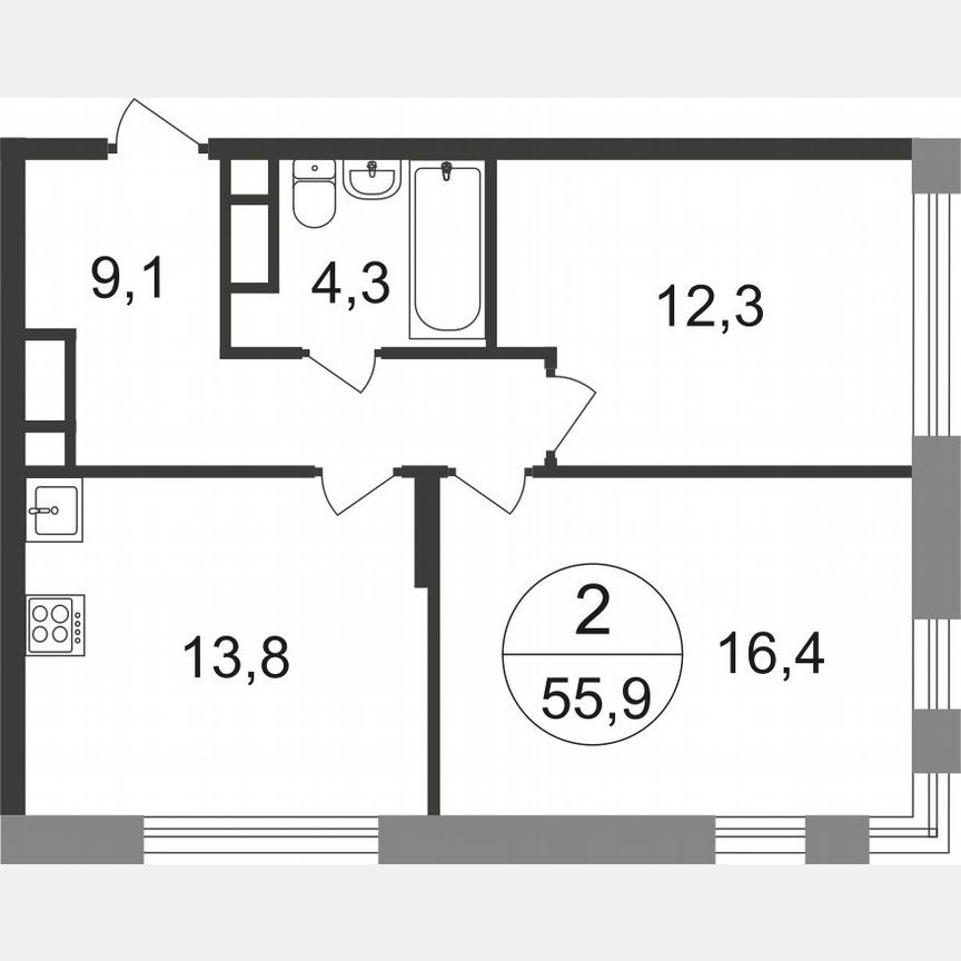 2-к. квартира, 55,9 м², 4/17 эт.